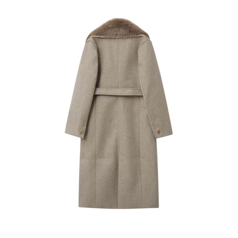 Women's Long Wool Blend Coat With Faux Fur Collar – Stylish Winter Outerwear For Street Fashion (XS/S/M/L)_voghion.com