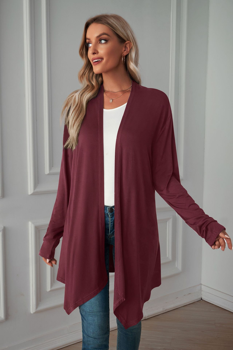 Damen-Strickjacke, einfarbig, langärmelig, Mantel, langes, lässiges Oberteil_voghion.com