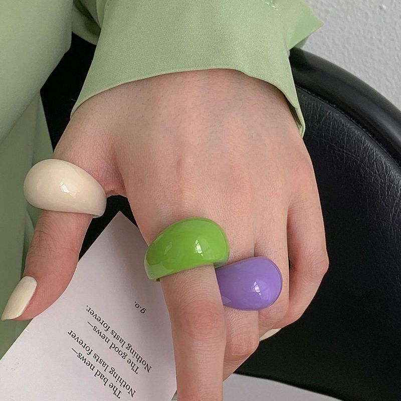 Nuovo Trend Big Round Acrylic Resin Rings Sets Donna Geometrico Colorato Anello da Dito per Ragazze Parte Moda Coreana_voghion.com