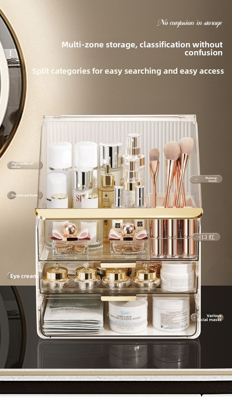 Organizzatore da tavolo antipolvere per trucco di celebrità su Internet, stile cassetto, tavolo da toeletta, scaffale di stoccaggio di alta qualità in acrilico_voghion.com