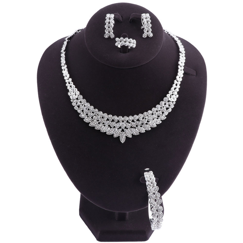 Set di gioielli nuziali alla moda in cristallo, set di gioielli nuziali da donna, collana, orecchini, anelli e accessori per damigelle_voghion.com