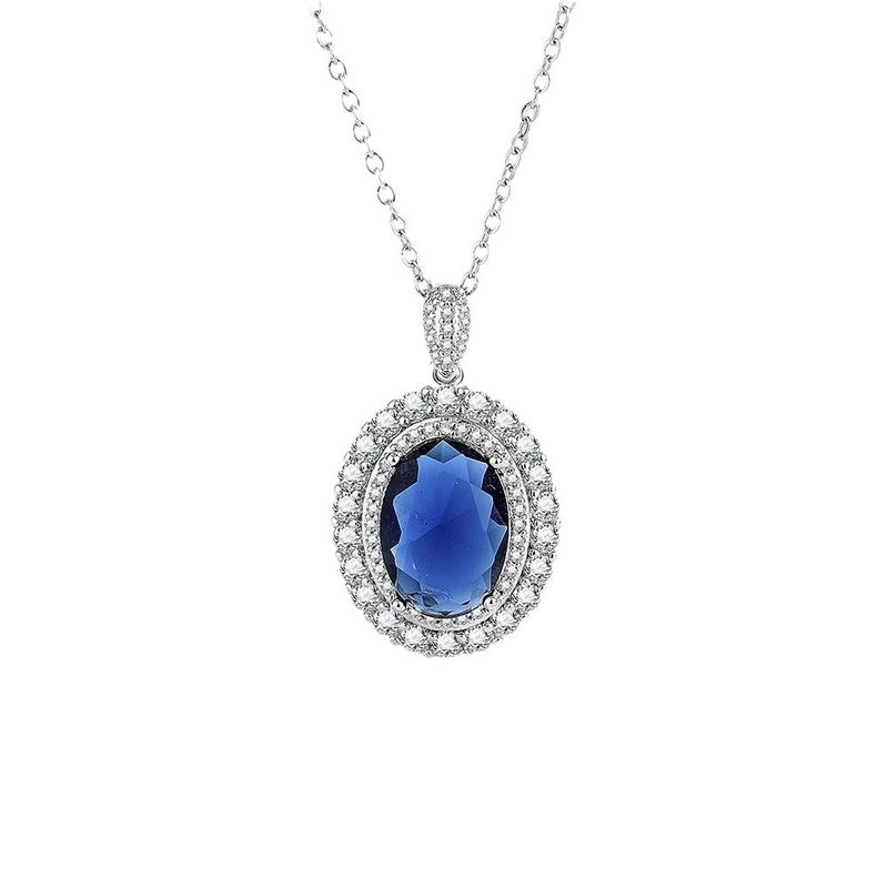 Live Fashion Simulatie Blauwe Hanger Oorbellen Ketting Hoofddeksel Sieraden Set_voghion.com