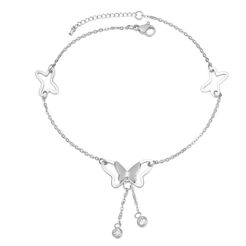 Minimalistischer Titanstahl-Schmetterlings-Roségold-Damen-Fußkettchen Zirkon Sommermode Strand-Fußschmuck_voghion.com