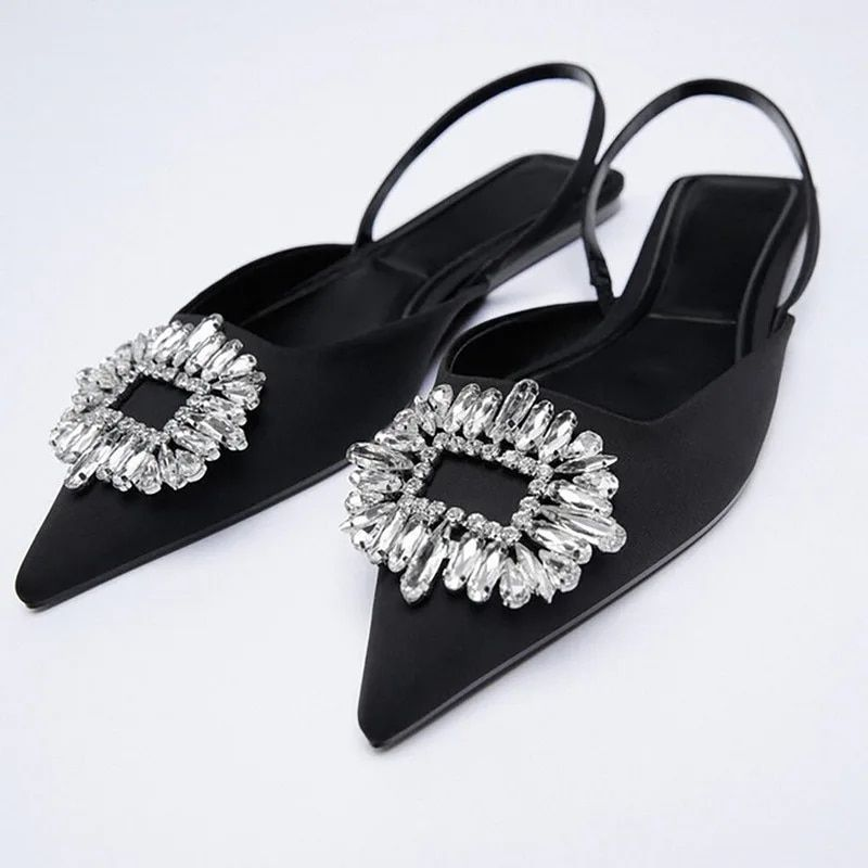 2023 New Women's Pointed Toe Shallow Pink Diamond Low Heel Back Strappy Shoes Women_voghion.com