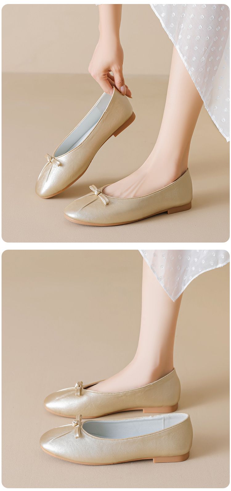 Französische Schleife, silberner, leichter Mund, Einzelschuhe für Damen, ein Pedal, flache Sohle, weiche Sohle, Oma-Schuhe_voghion.com
