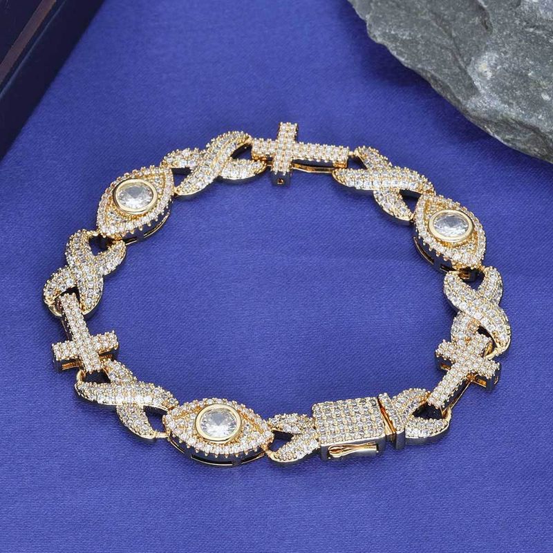 Bracciale da uomo versatile di alta qualità con catena a forma di 8 con croce e occhio di Hip Hop_voghion.com