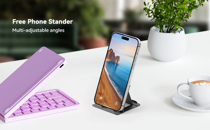Mini tastiera portatile wireless pieghevole - Sincronizza fino a 3 dispositivi, tastiera da viaggio ultrasottile in alluminio per iPhone, iPad, Mac, Android, Windows e iOS (viola)_voghion.com