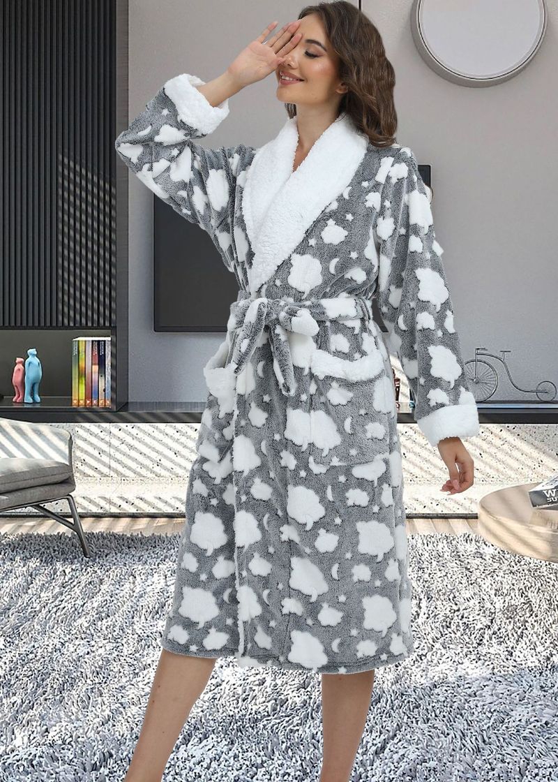 Underwear & Sleepwears Long Style Nightgown Loungewear Flannel Robe Long Sleeve Bathrobe Sleepwear Loungewear Soft Cozy Nightgown With Pockets_voghion.com