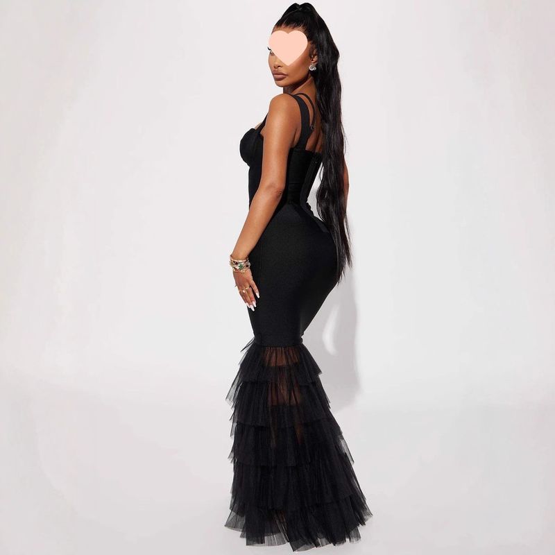 Elegant Mesh Panel Tailored Evening Gown – Sexy High-Slit Mermaid Dress With Sheer Inserts For Parties & Galas_voghion.com