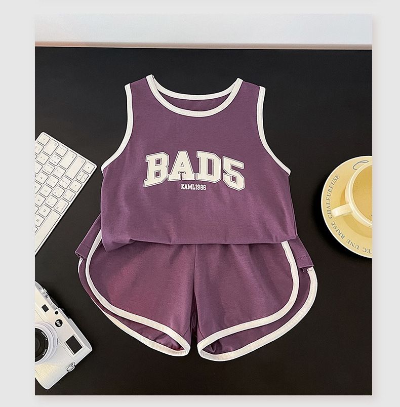 Abbigliamento per bambini piccoli Stile estivo Ragazzi e ragazze Gilet senza maniche Abbigliamento sportivo Bambini piccoli e medi Lettera di giunzione Tuta due pezzi_voghion.com