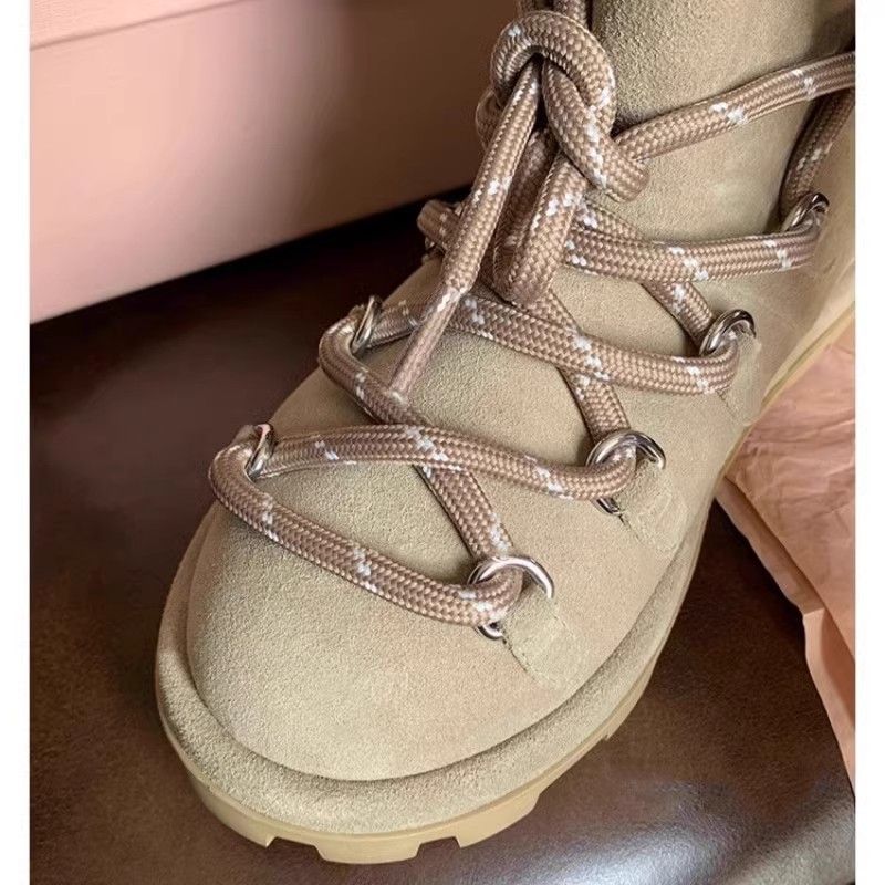 Wool-Lined Boots Lace-Up Round Toe 2025 Fall/Winter New Women's Snow Boots Stylish Versatile_voghion.com