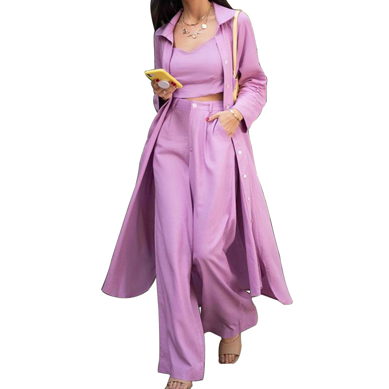 Women's three-piece suit spring and autumn casual windbreaker jacket top wide-leg pants _voghion.com