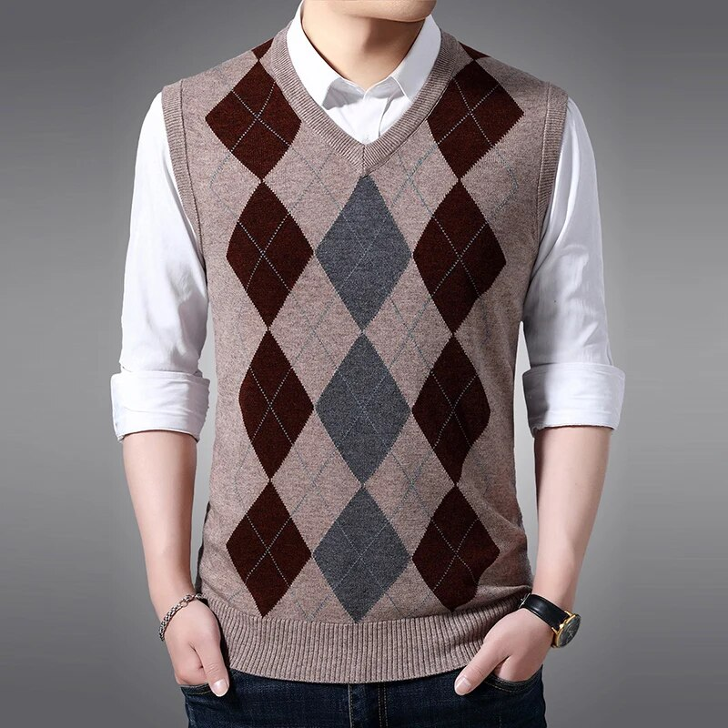 Neue Modemarke Ärmellose Pullover Pullover Weste V-Ausschnitt Slim Fit Pullover Strickmuster Herbst Freizeitkleidung_voghion.com