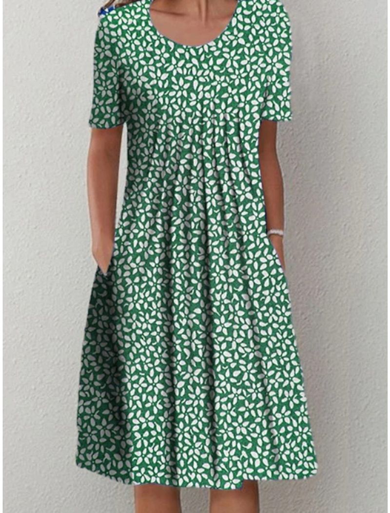 Robe élégante à col rond et jupe trapèze pour femme, grande taille, printemps/été 2023_voghion.com