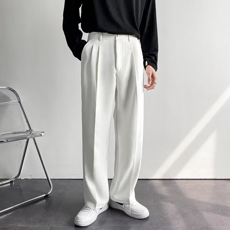 Pantalon de costume décontracté pour homme, style japonais, léger, luxueux, haut de gamme, drapé, noir, ample, droit, jambes larges, long_voghion.com