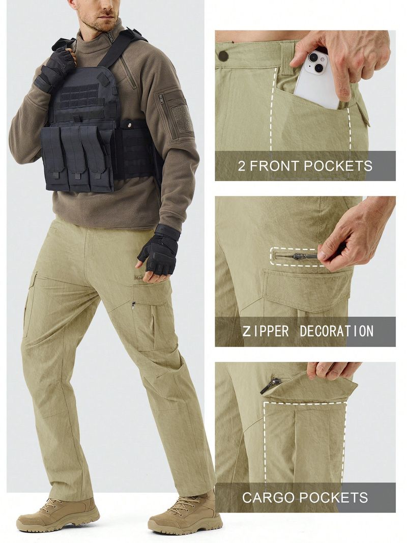 Taktische Cargohose für Herren, Arbeitshose für den Außenbereich mit mehreren Taschen, stylisch und strapazierfähig, gerade Passform, Freizeit- und Arbeitskleidung (Schwarz, Khaki, Dunkelgrau)_voghion.com