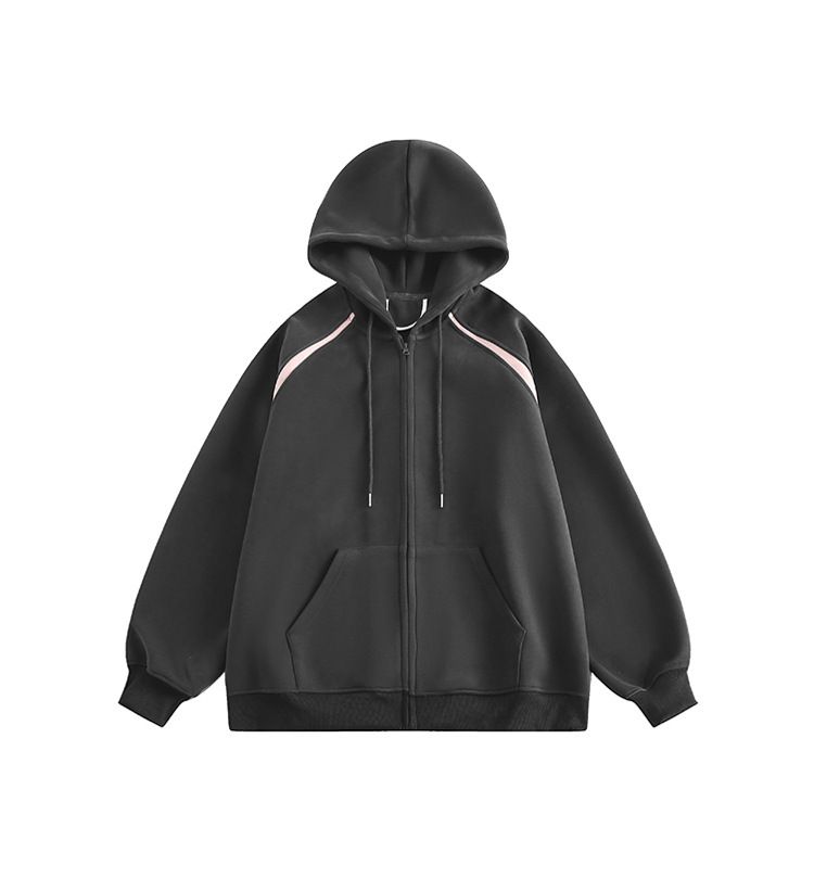 Moletom com capuz grande masculino com zíper – Jaqueta streetwear 90% algodão com costura contrastante (3 cores, 5 tamanhos)_voghion.com