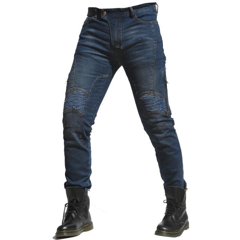 Jeans da motociclista: pantaloni in denim elasticizzato dal taglio dritto con protezione per le ginocchia, comfort di guida per tutte le stagioni, per uomo e donna_voghion.com