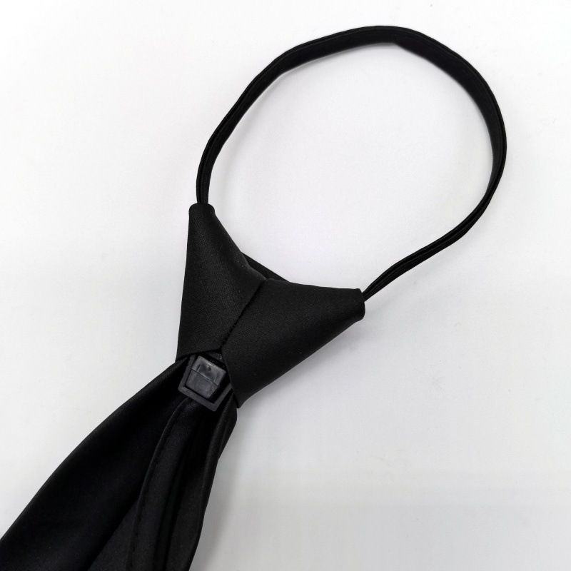 Cravatta nera da donna alla moda, senza nodo, versione stretta, per studenti, blu navy, tinta unita, rossa_voghion.com