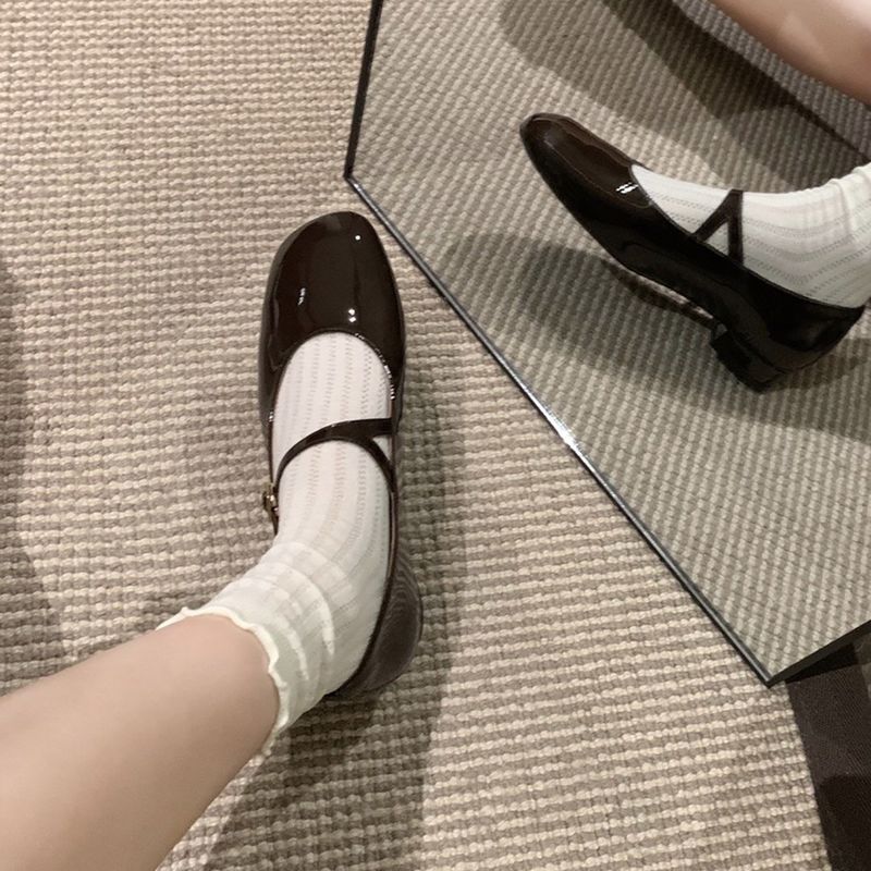 Versione di alta qualità in pelle di mucca Su Yinyin stesso stile coreano di nicchia francese in vera pelle con cinturino con fibbia e tacco spesso Mary Jane_voghion.com