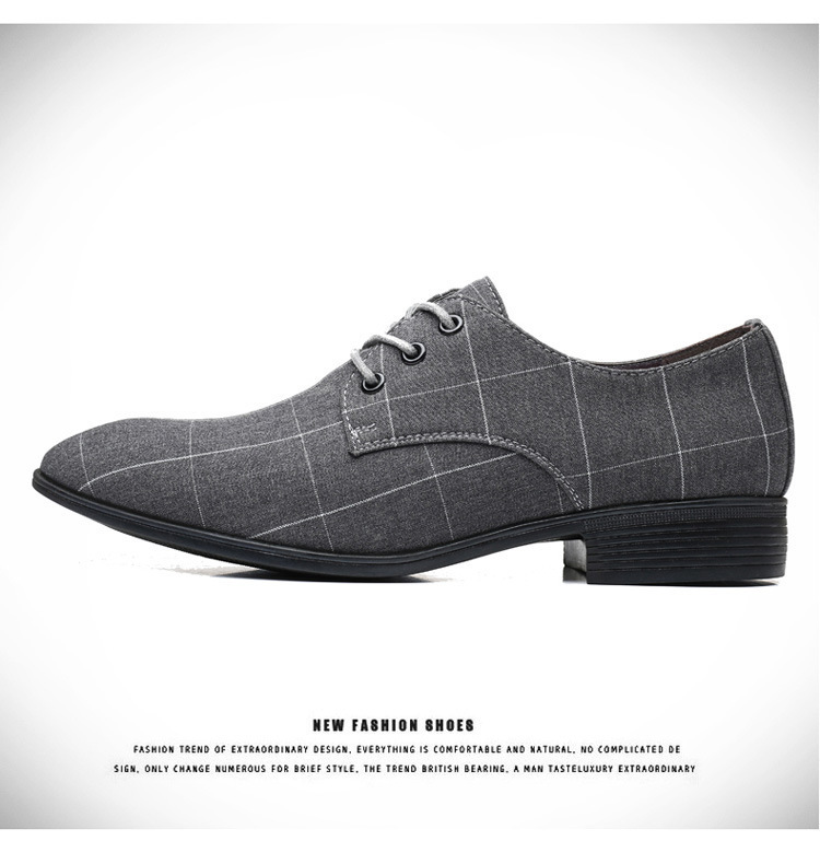 Scarpe da uomo classiche da lavoro, scarpe eleganti da uomo, scarpe da sposa formali con lacci e punta a punta, stile coreano, nere, a traliccio 999_voghion.com