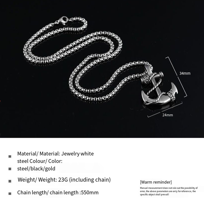 Ancre de navire, collier en acier titane, design de niche tendance pour hommes, accessoire personnalisé minimaliste hip-hop, cou_voghion.com