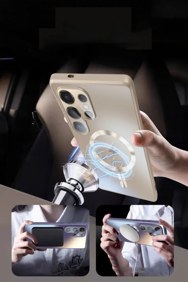 Thin Frosted Matte Car Magnetic Case For Samsung S25 S24 S23 Ultra Plus Glass Lens Protector Shockproof Cover_voghion.com