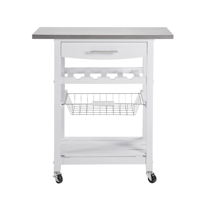 Mobile Rolling Kitchen Island Trolley Serving Cart With Underneath Drawer & Slide-Out Wire Storage Basket_voghion.com