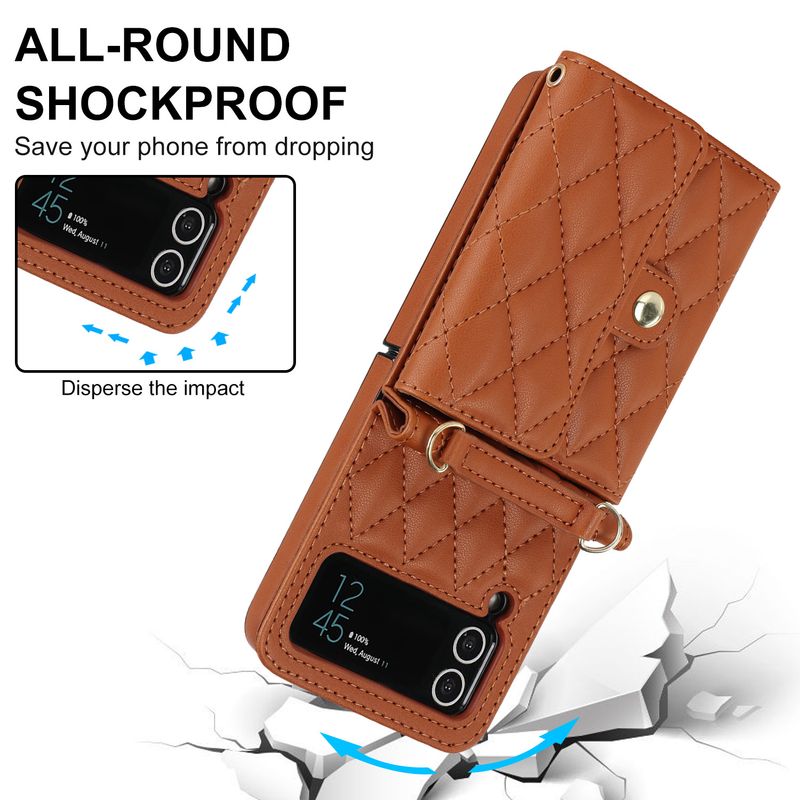 Z Flip4 5 Crossbody składany futerał na telefon skórzany pokrowiec akordeonowy odpowiedni do małego etui ochronnego na telefon Flip6_voghion.com