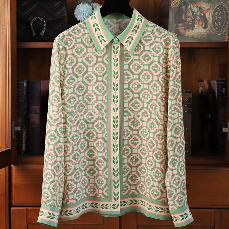 Abbigliamento femminile Camicia in seta stampata geometrica dal temperamento squisito_voghion.com