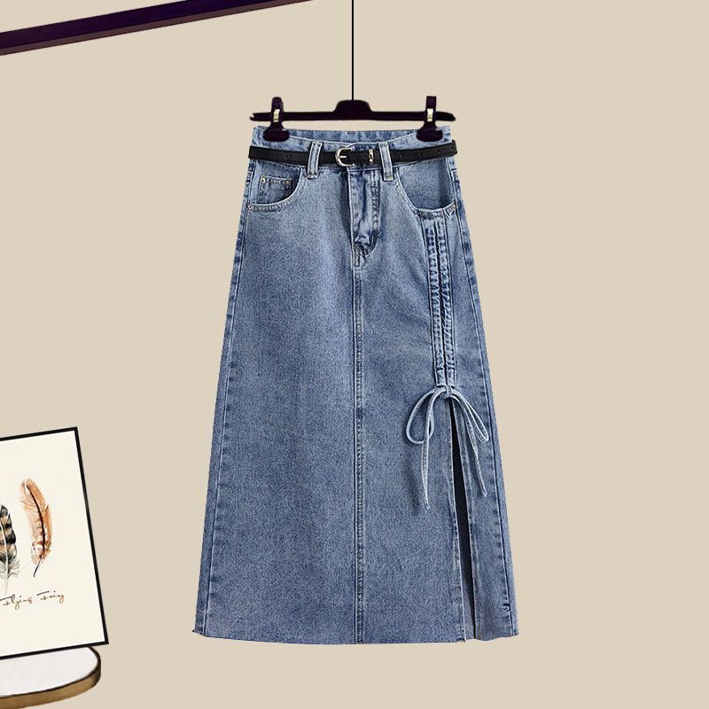 Traje de dos piezas con falda vaquera y camisa de cintura alta con diseño de nicho para mujer_voghion.com