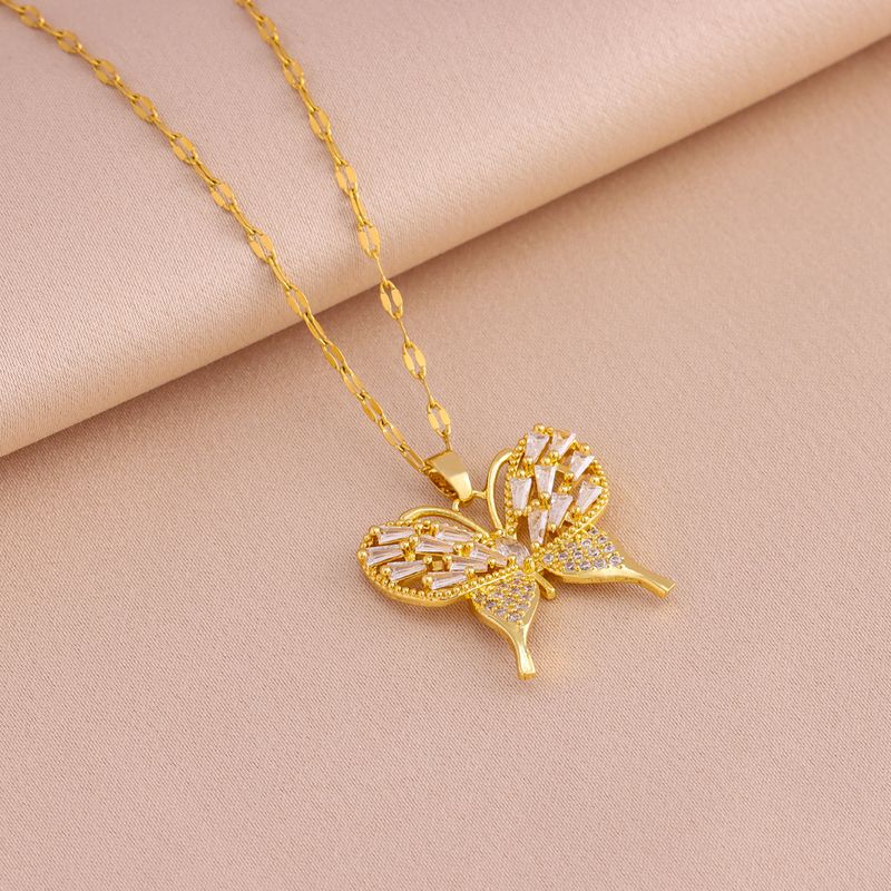 Retro luxury full zirconium butterfly necklace earrings set, versatile temperament_voghion.com