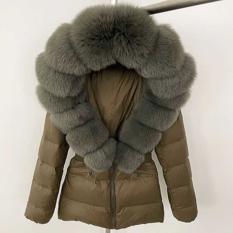 Nuovo stile caldo del commercio estero, giacca corta da donna con collo in vera pelliccia di volpe, giacca in piumino con vita sottile e spessa_voghion.com