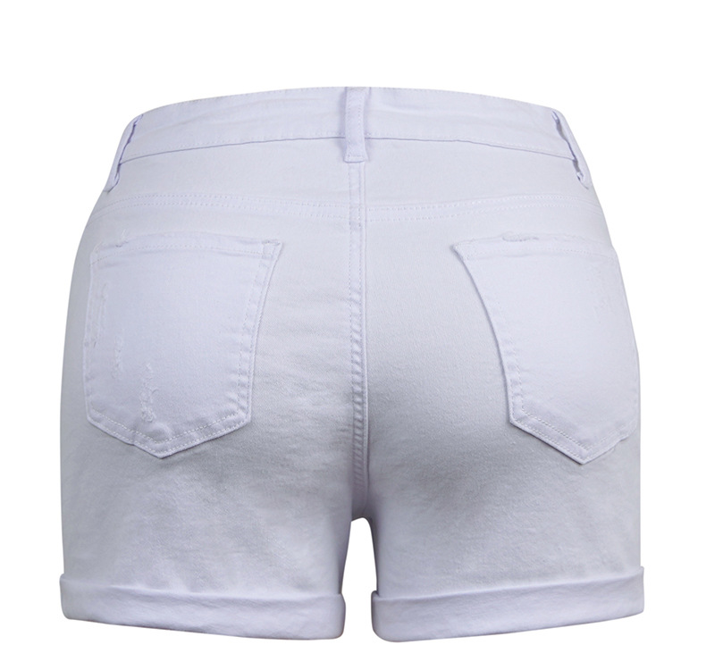 Women's Clothing Elastic Perforated Curled Denim Shorts Casual Jeans_voghion.com
