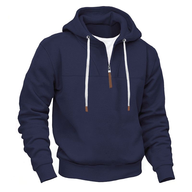 Felpa con cappuccio stile americano, foderata in pile, mezza zip, alla moda, a maniche lunghe, vestibilità ampia, da uomo, primavera e autunno_voghion.com