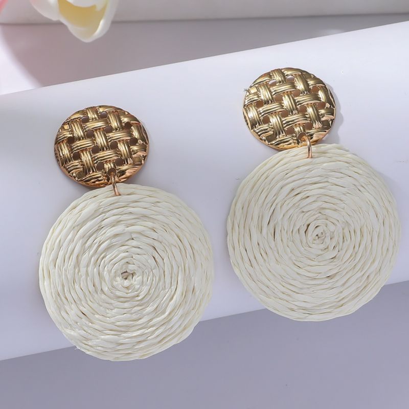 Dopaminfarbene, runde Ohrringe aus gewebtem Raffiafasergewebe – elegant und hochwertig – Schmuck für Damen_voghion.com