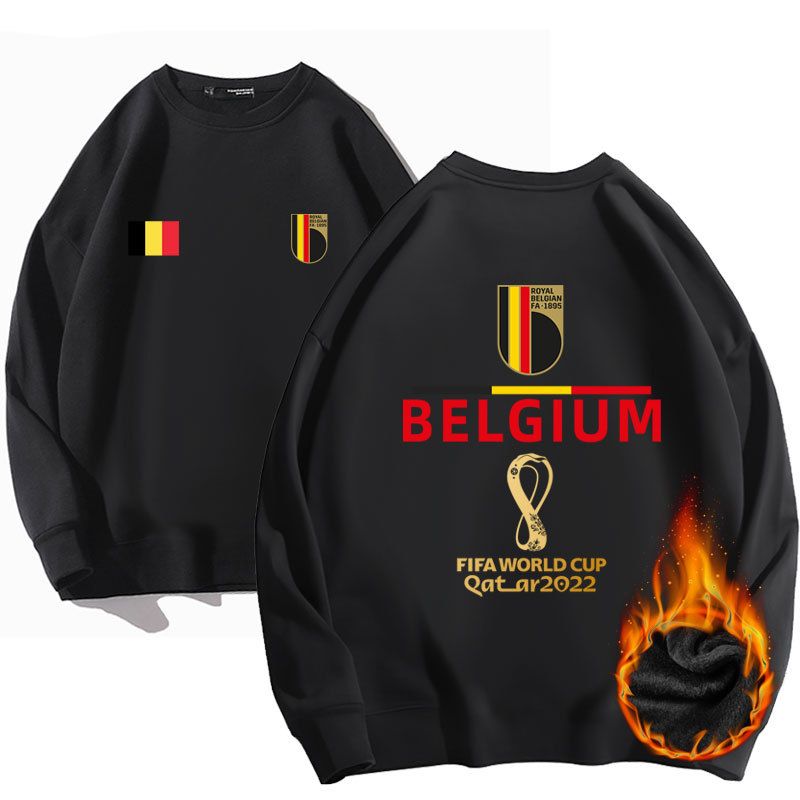 Felpa con cappuccio girocollo con bandiera nazionale del Belgio della Coppa del Mondo 2022 con etichetta di moda autunnale e invernale in peluche_voghion.com