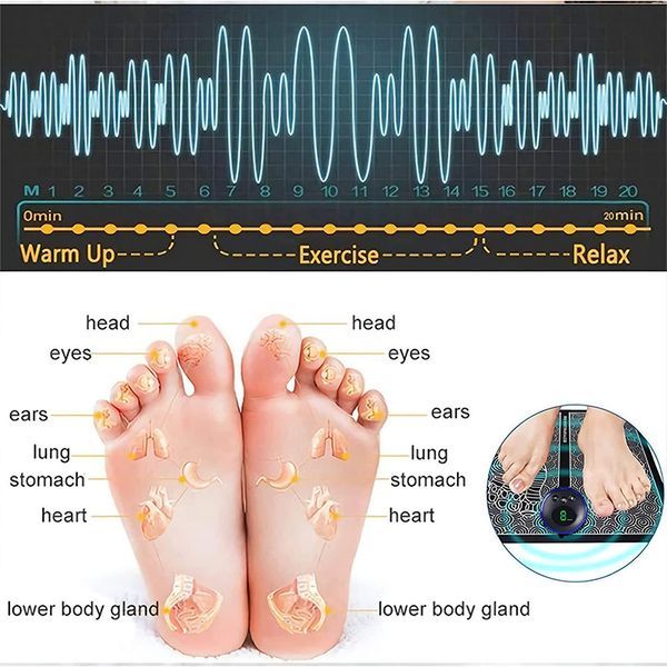 EMS Fußmassagegerät Pad Reflexzonenmassage Fußakupunktur Massage Muskelstimulation Verbesserung der Durchblutung Linderung von Schmerzen USB wiederaufladbar_voghion.com