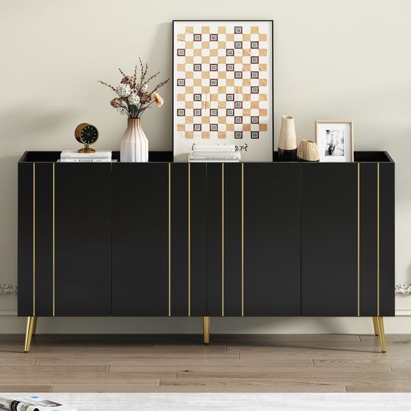 ON-TREND Luxurious Shoe Cabinet With 5 Metal Legs, Modern TV Stand With 4 Adjustable Shelves For TVs Up To 70', Minimalist Sideboard Cabinet With Go_voghion.com