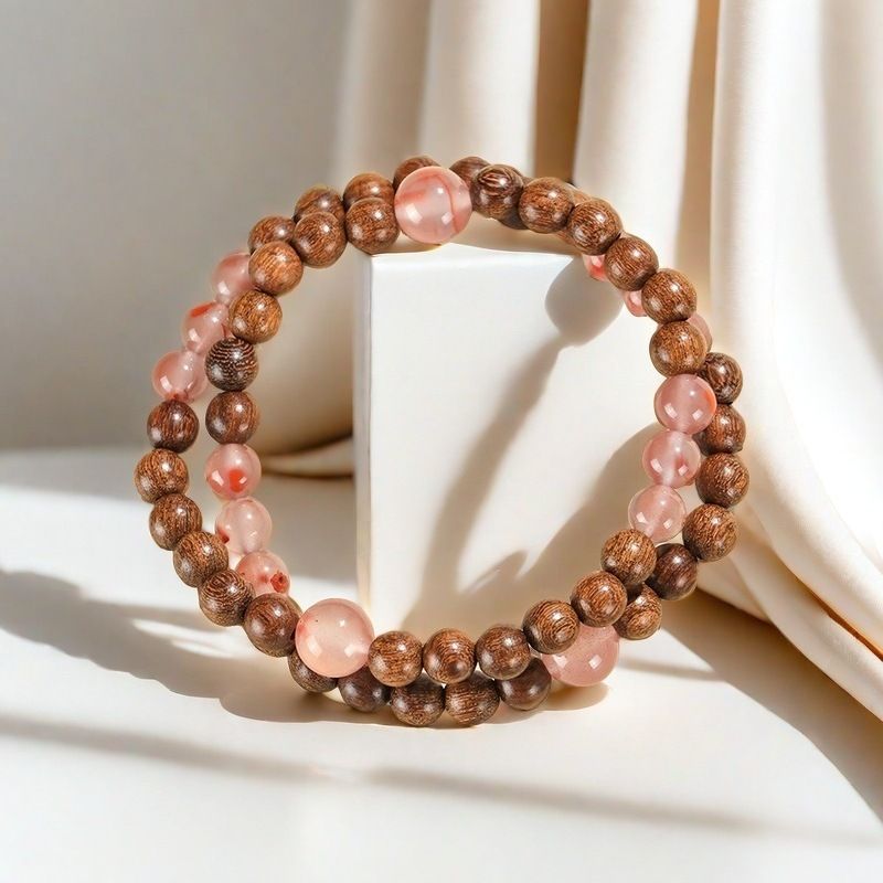 Beaded Bracelets Gold Silk Sandalwood Bracelets Ethnic Style Jewelry Ice Floating Red Hand Jewelry Gray Agate Strawberry Crystal Crystal Bracelet_voghion.com