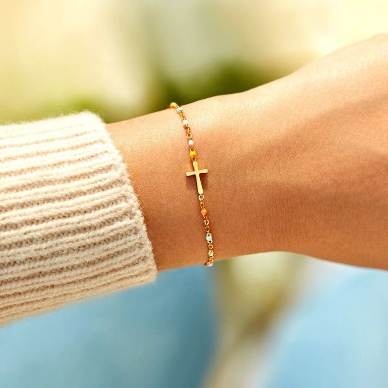 Bracciale a croce in argento puro S per donna, semplice e alla moda, con catena a goccia_voghion.com