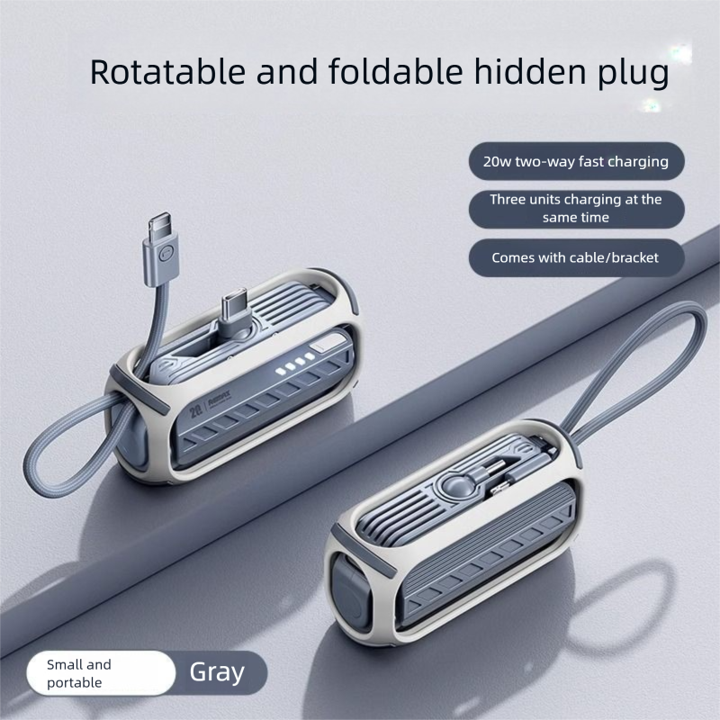 Remax Capsule Power Bank Ultrafino Compacto Mini Carregamento Rápido Cabo Integrado Tamanho de Bolso Compatível com iPhone 15_voghion.com