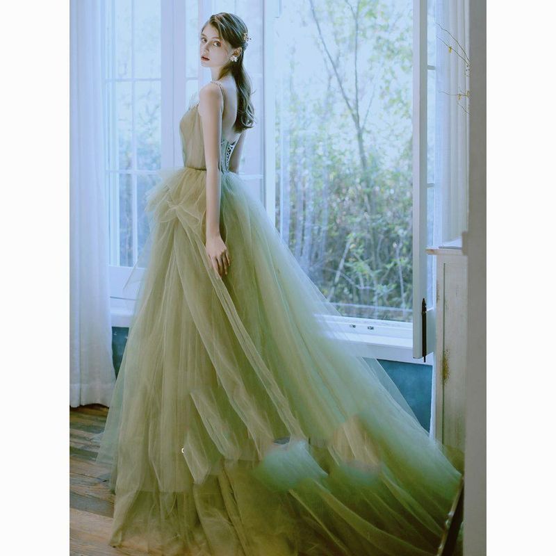 New Green Evening Gown With Sheer Fabric For Ball Dresses Prom Dresses_voghion.com