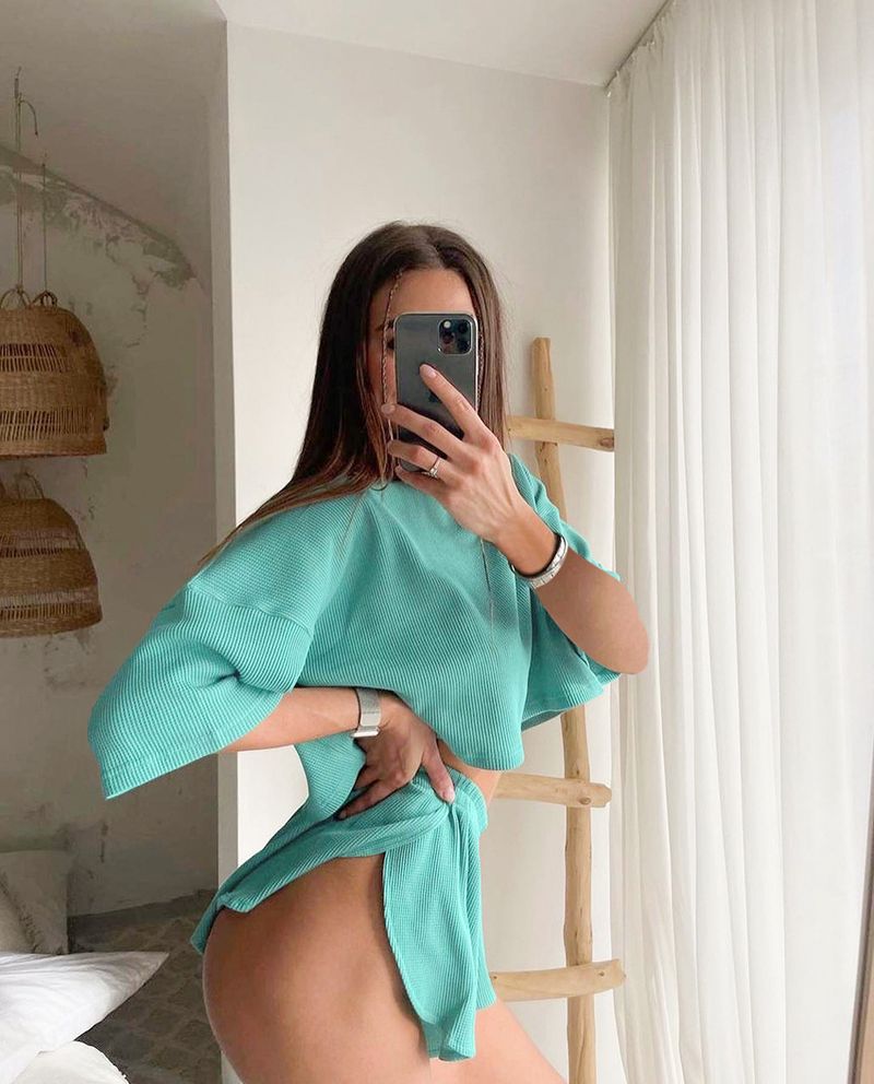 2024 Autumn Fashion Knitted Short Sleeve Pajamas Two-Piece Set Casual Cool Breathable Women's Homewear_voghion.com