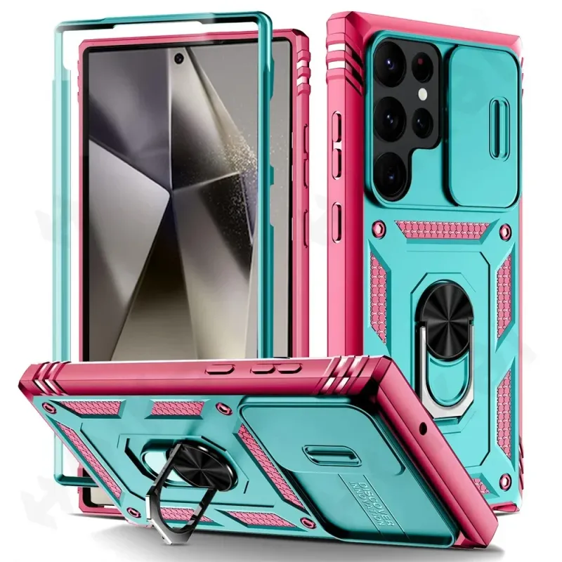 Hülle fir Samsung Galaxy S25 S24 S23 S22 Ultra Plus A55 A56 A36 FE 4G 5G Slider Kamera Schutz 360 Vollschutz Klammer Cover_voghion.com