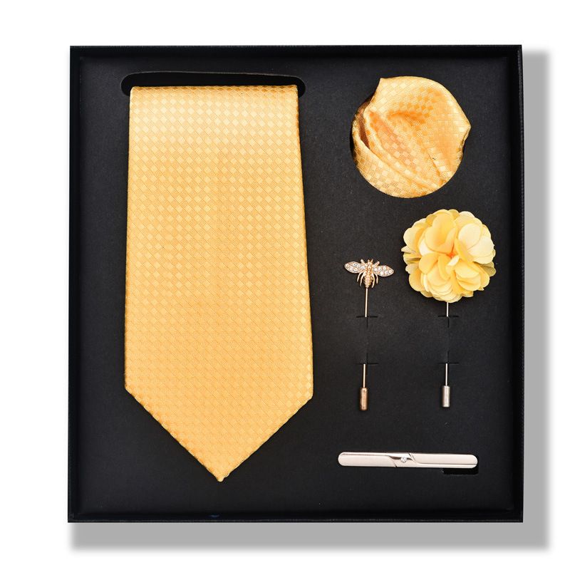 Set da uomo alla moda in tinta unita a righe con anacardi, confezione regalo da 6 pezzi, set con corsetto con fermacravatta e sciarpa quadrata_voghion.com