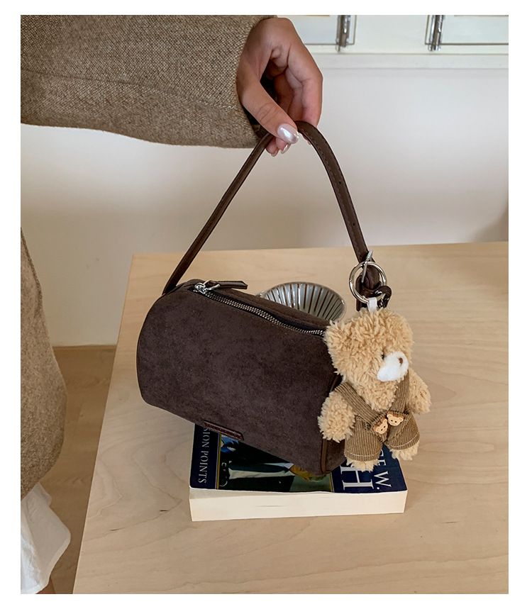 Borsa a tracolla singola da donna, in morbida pelle scamosciata, casual, alla moda, autunno inverno, con secchiello e cilindro_voghion.com