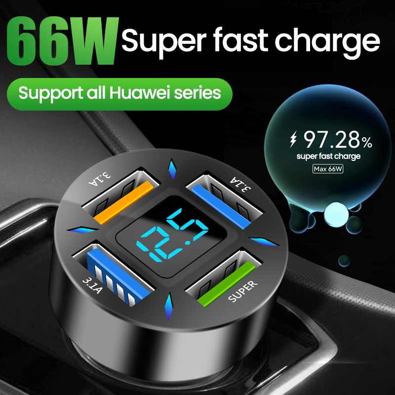 C 4-port USB car charger 66W fast chargi 4.0 3.0 fast chargi PD car charger adapter for iPhone 14 13 12 Xiaomi_voghion.com