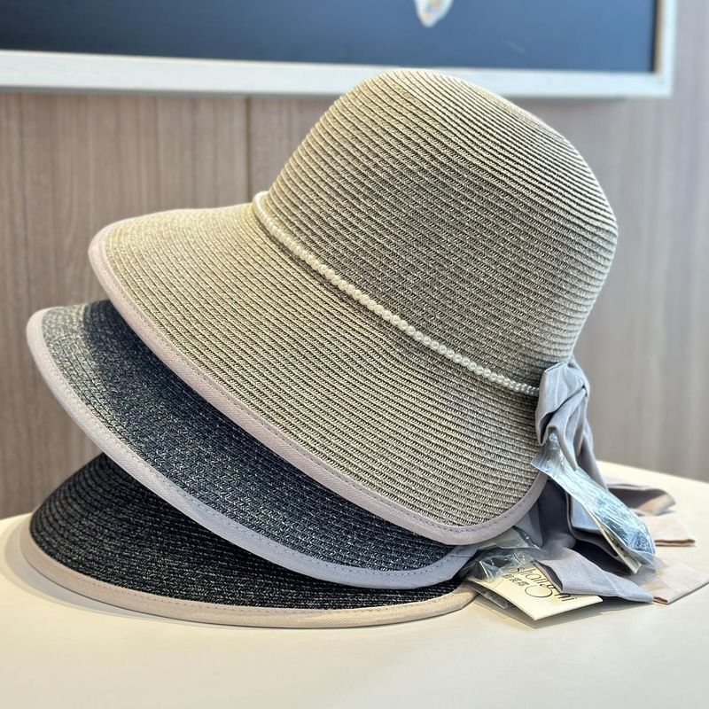 Cappello da pescatore con fiocco e perle, estivo, alla moda, da spiaggia, da donna, con cappello di paglia_voghion.com