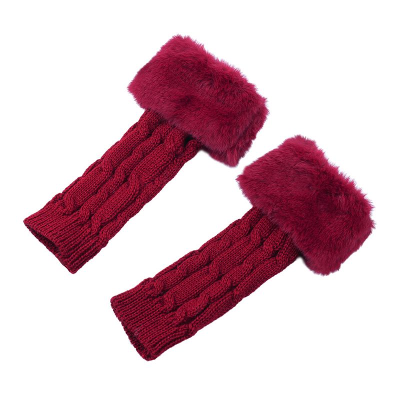 Women's Fingerless Velvet Gloves - Knitted 8-Shaped Twisted Design, Warm & Soft Wool For Autumn & Winter (Short Turn-Up Cuff, Stylish & Cozy)_voghion.com